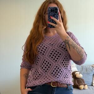 Lavender Crochet Style Open Knit Sweater Size Small